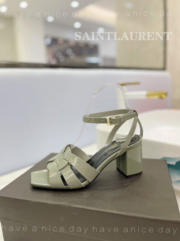 SL TRIBUTE SANDAL GLOSSY SAGE CALFSKIN