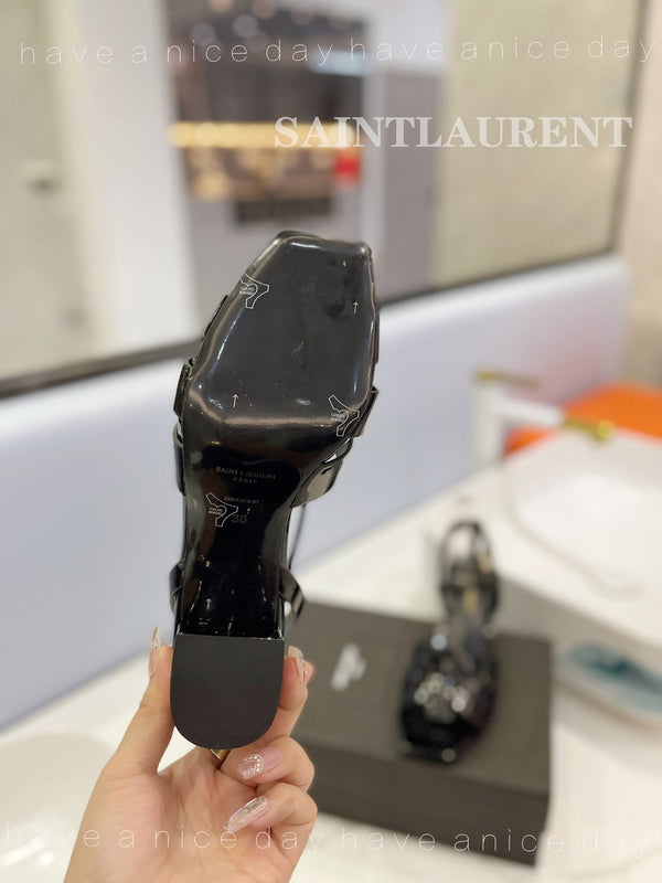 SL TRIBUTE SANDAL GLOSSY BLACK CALFSKIN