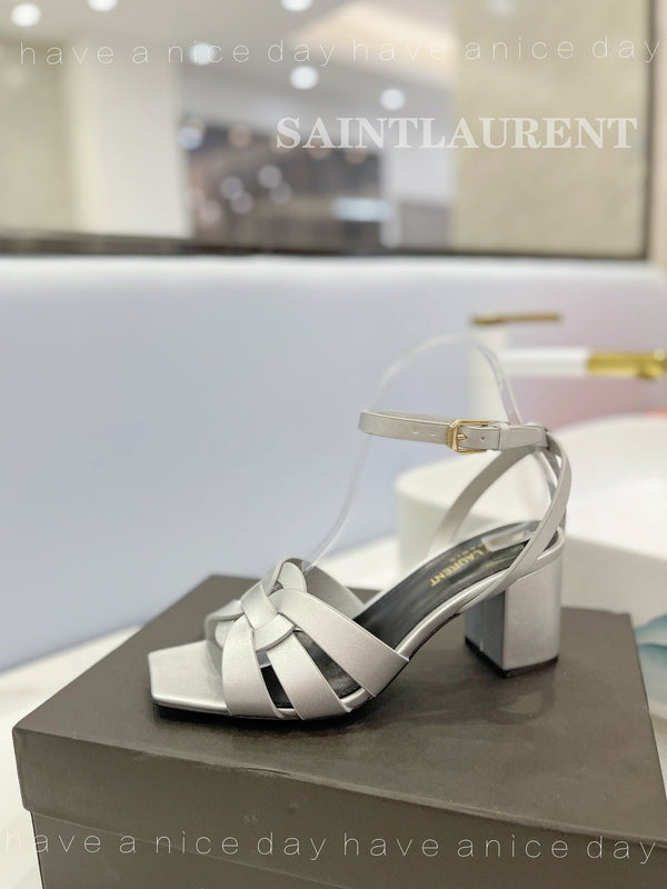 SL TRIBUTE SANDAL SILVER CALFSKIN