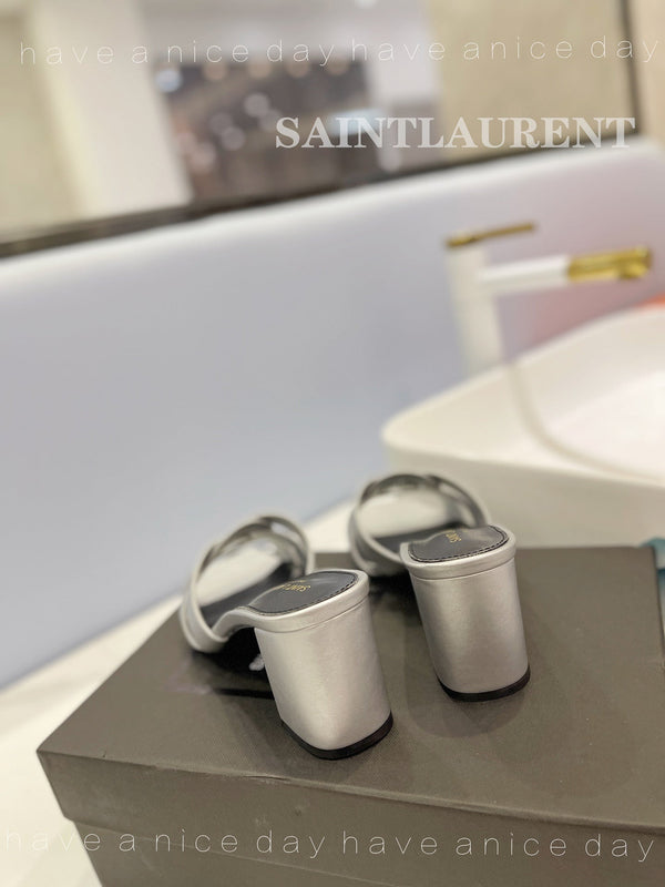 SL TRIBUTE MULES SILVER CALFSKIN