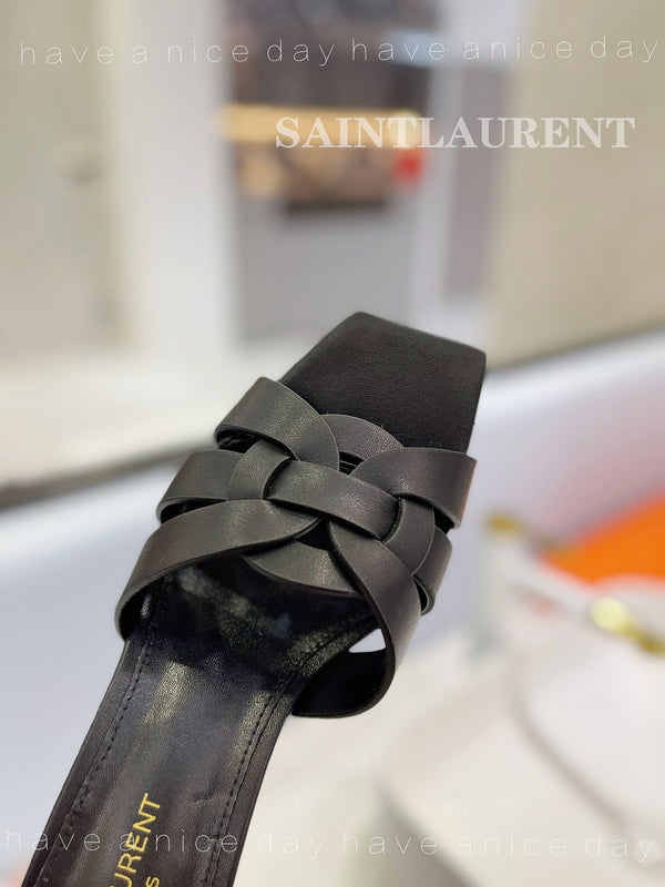 SL TRIBUTE MULES BLACK CALFSKIN