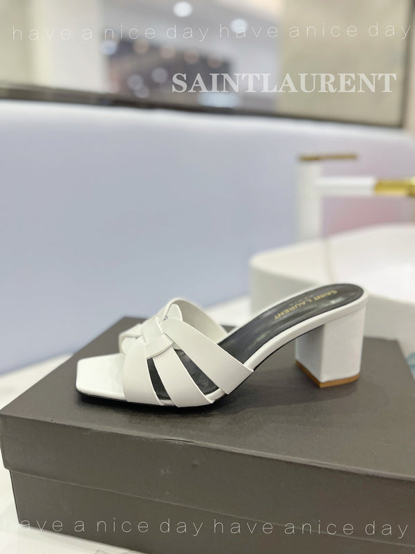 SL TRIBUTE MULES WHITE CALFSKIN
