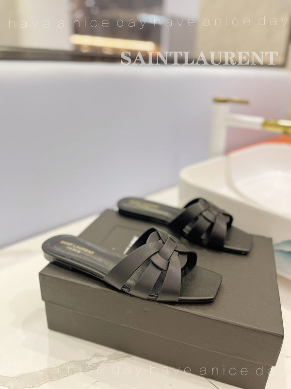 SL TRIBUTE SLIPPERS BLACK CALFSKIN