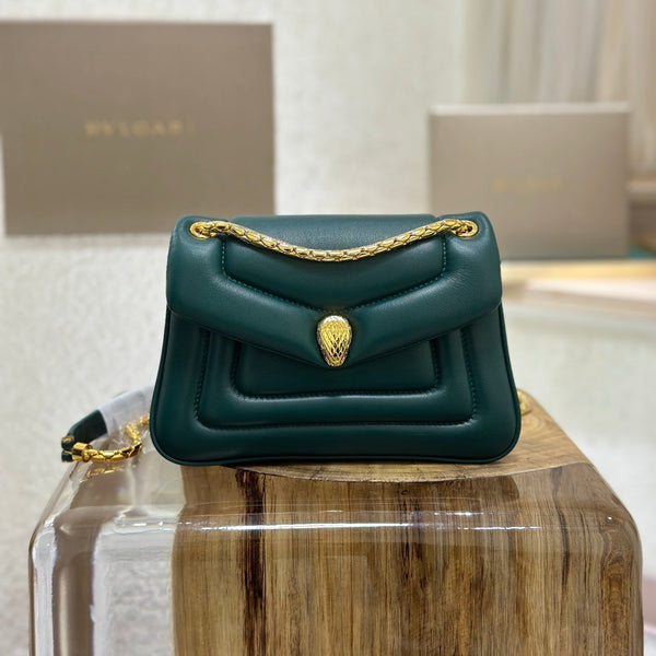 BVL Serpenti Reverse Shoulder Bag 22.5cm Emerald Green Calfskin GHW 188589