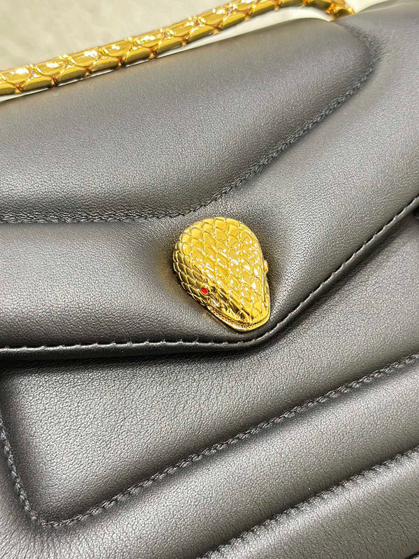 BVL Serpenti Reverse Shoulder Bag 22.5cm Black Calfskin GHW 188595