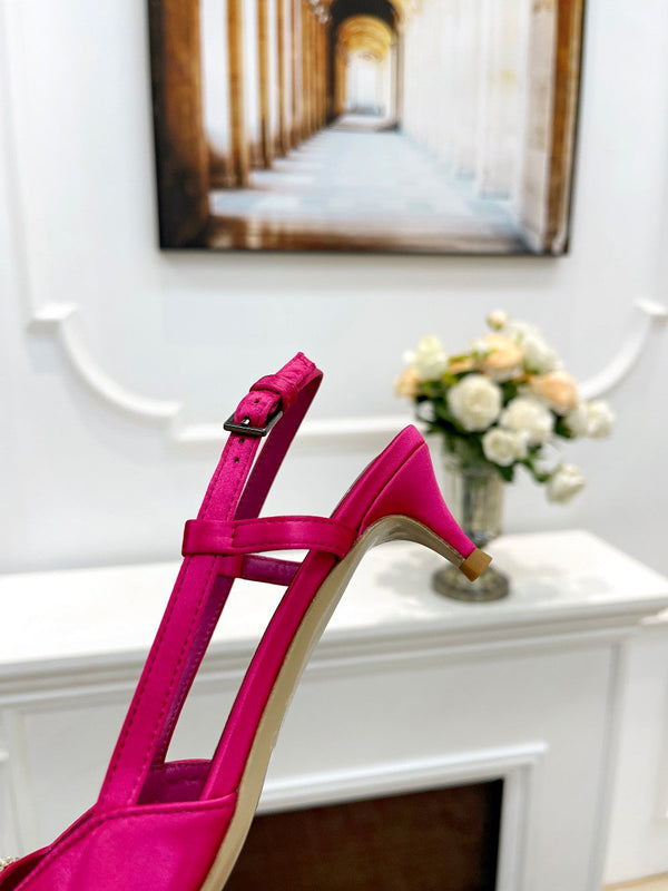 Valentino 25 Vlogo Signature Slingback Pumps Hot Pink Pastel Silk 239502