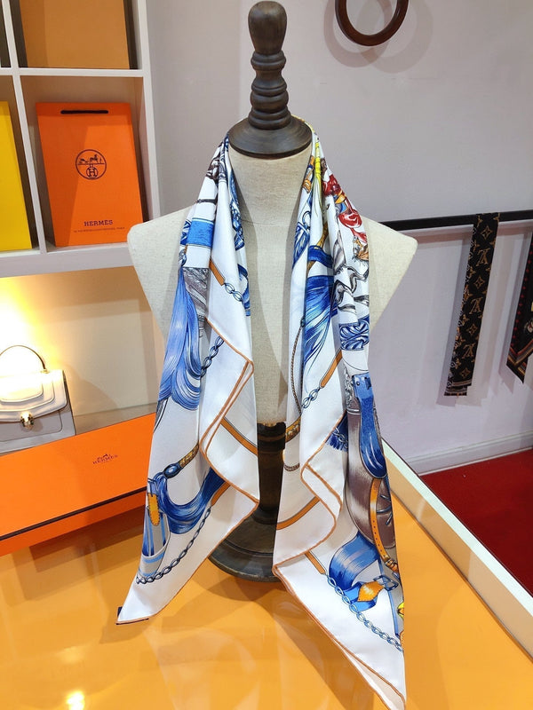 Cavalcades Scarf 90 CM In White Colorful Silk Twill 288860