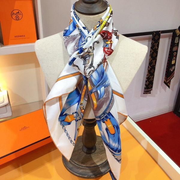 Cavalcades Scarf 90 CM In White Colorful Silk Twill 288860