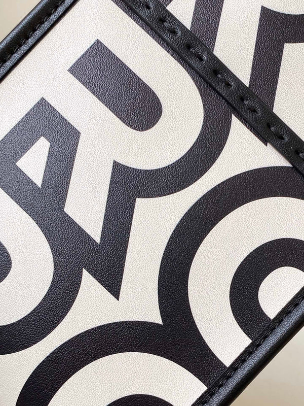 MINI SUNSHINE SHOPPER BAG 18 IN WHITE MIX BLACK SMOOTH CALFSKIN