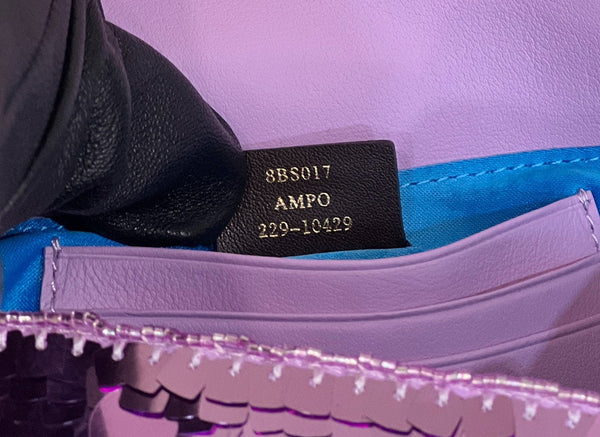 BAGUETTE MINI 19 IN PERIWINKLE PURPLE SEQUINS GOLD HARDWARE