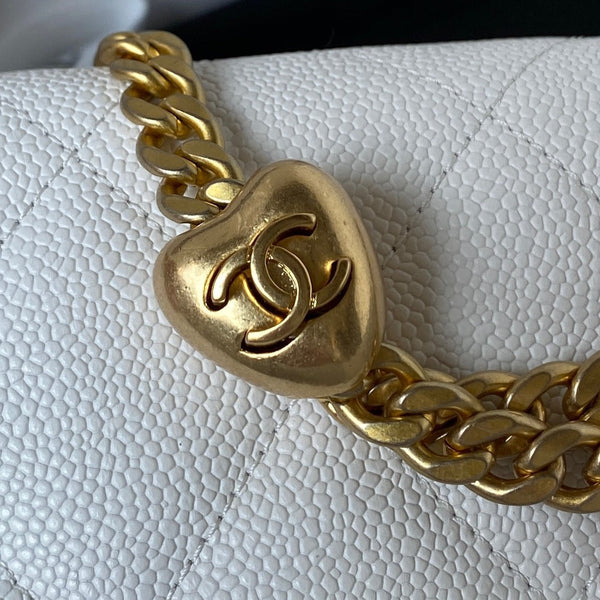 Borsa a patta 20 cm Caviar bianco Hardware oro