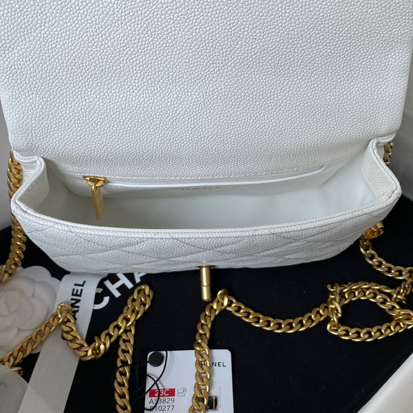 Borsa a patta 20 cm Caviar bianco Hardware oro