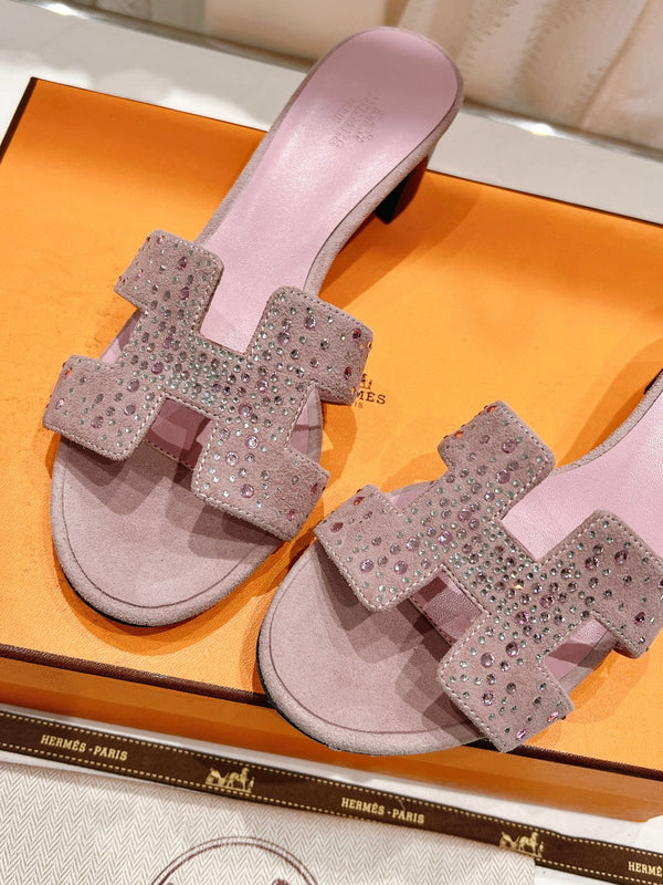 OASIS SANDALS PASTEL PINK LAMBSKIN ATTACH CRYSTAL