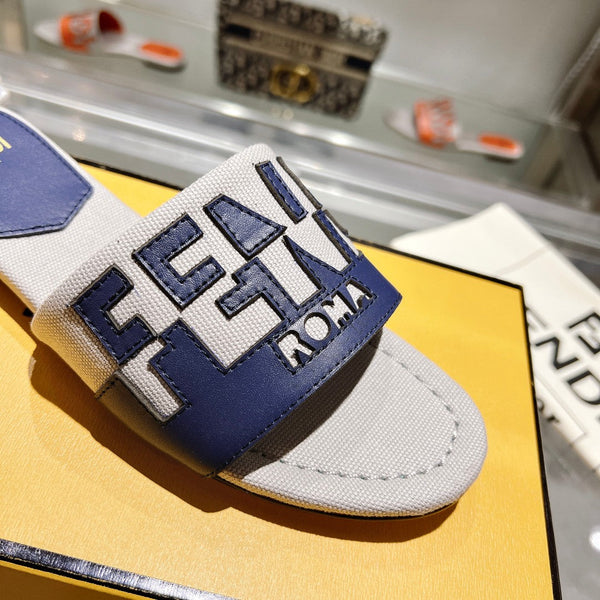 Ciabatte FF da donna Roma Signature in tela e pelle blu grigio