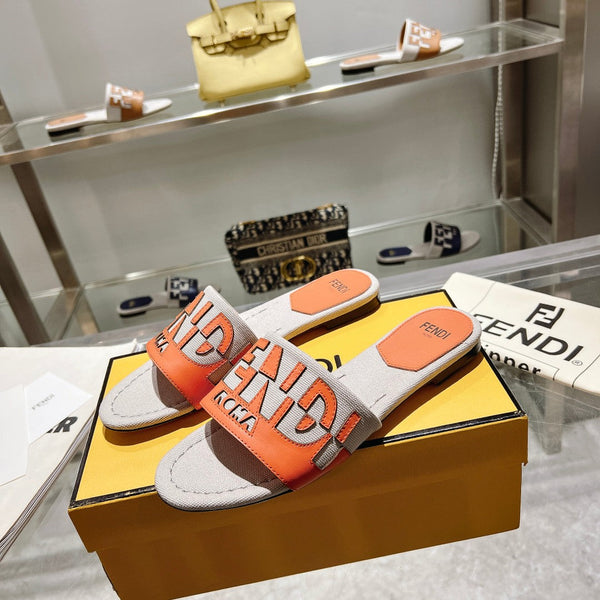 Ciabatte FF da donna Roma Signature in tela e pelle arancione e grigia