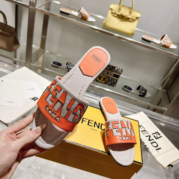 Ciabatte FF da donna Roma Signature in tela e pelle arancione e grigia