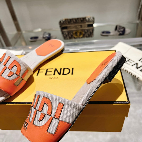 Ciabatte FF da donna Roma Signature in tela e pelle arancione e grigia