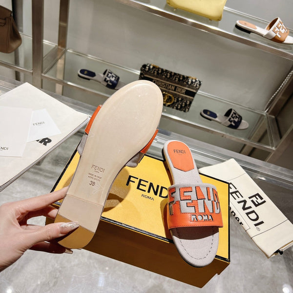 Ciabatte FF da donna Roma Signature in tela e pelle arancione e grigia