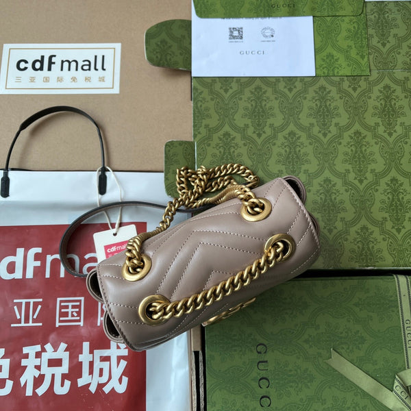 gg marmont mini 18cm pelle di vitello color carne scuro hardware dorato