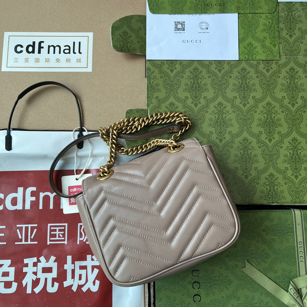 gg marmont mini 18cm pelle di vitello color carne scuro hardware dorato