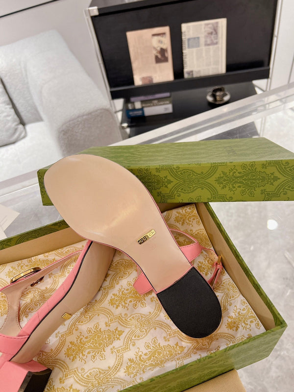 GC Double G Block Heel Thong Sandals Pink Leather 292409