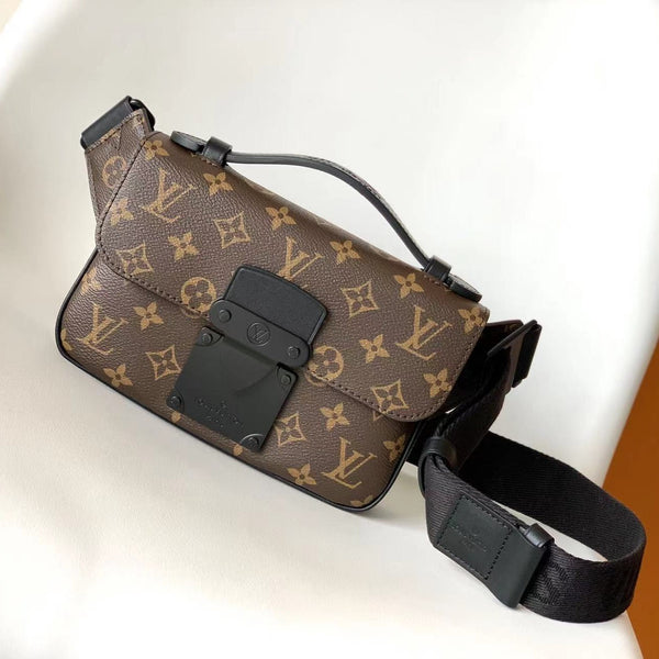LV S Lock Sling Bag 21cm Brown Black Monogram Macassar Canvas