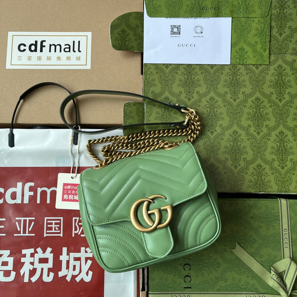 gg marmont mini 18cm pelle di vitello verde hardware dorato