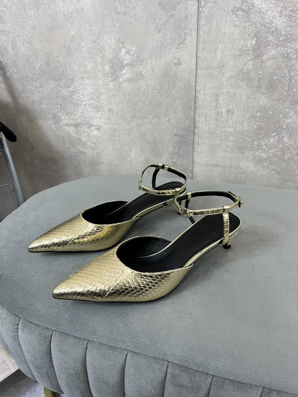 cl kitten with strap 45 gold lizard stamped metalized calfskin