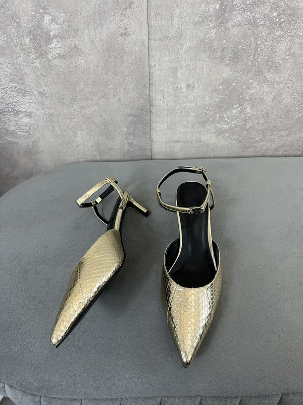 cl kitten with strap 45 gold lizard stamped metalized calfskin