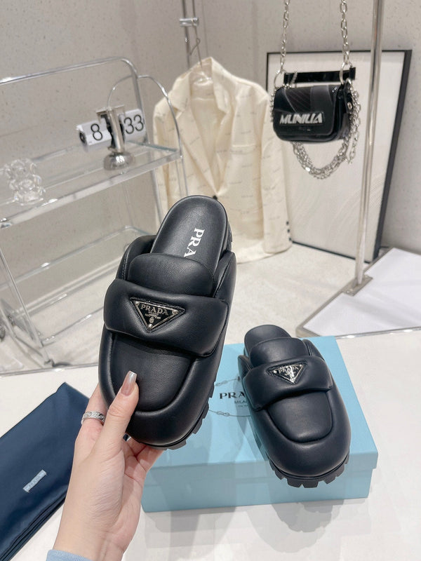 PRA MULES IN NAPPA SHEARLING IMBOTTITA MORBIDA PELLE DI AGNELLO NERA