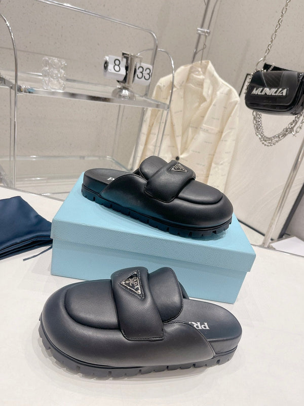 PRA MULES IN NAPPA SHEARLING IMBOTTITA MORBIDA PELLE DI AGNELLO NERA