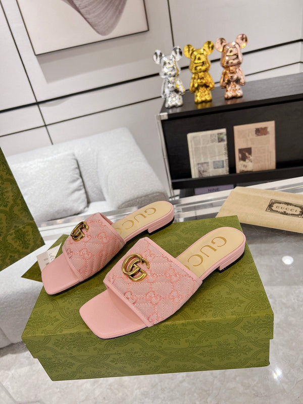 SANDALO SLIDE GG ESCLUSIVO IN TESSUTO ROSA CHIARO