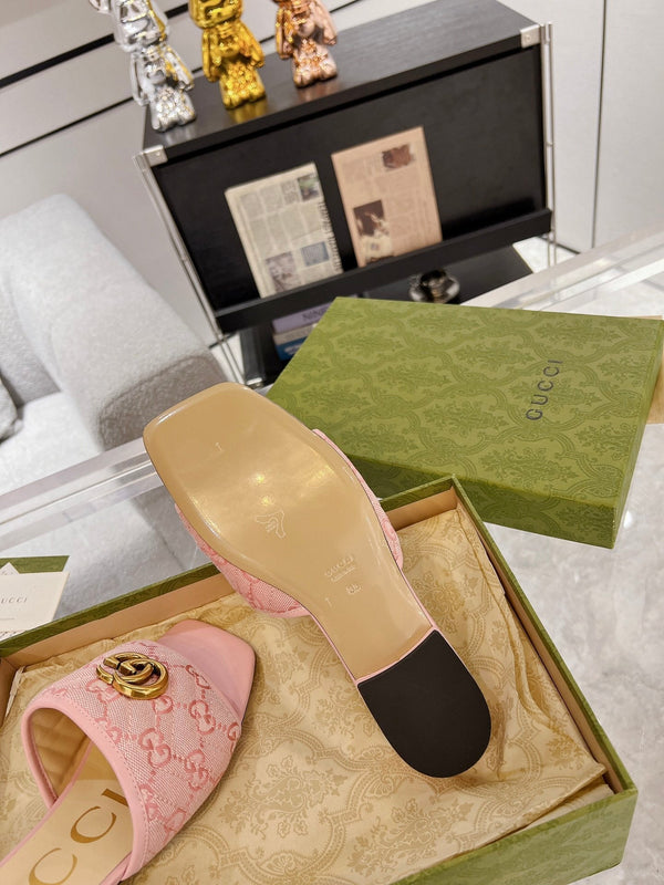 SANDALO SLIDE GG ESCLUSIVO IN TESSUTO ROSA CHIARO