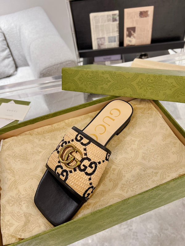 SANDALO SLIDE GG ESCLUSIVO NERO E CREMA SEDGE