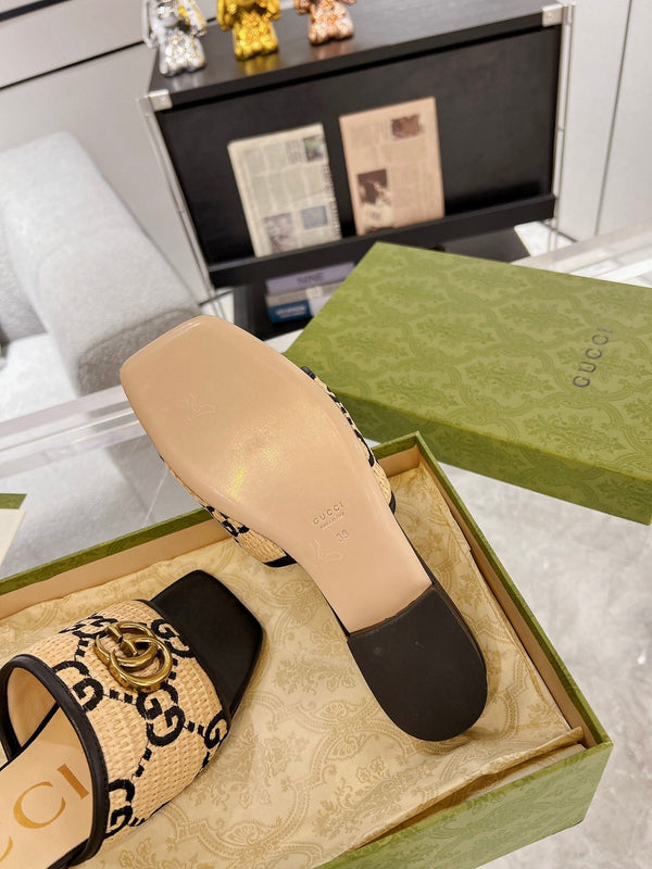 SANDALO SLIDE GG ESCLUSIVO NERO E CREMA SEDGE