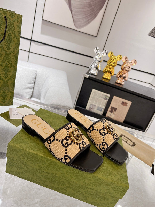 SANDALO SLIDE GG ESCLUSIVO NERO E CREMA SEDGE