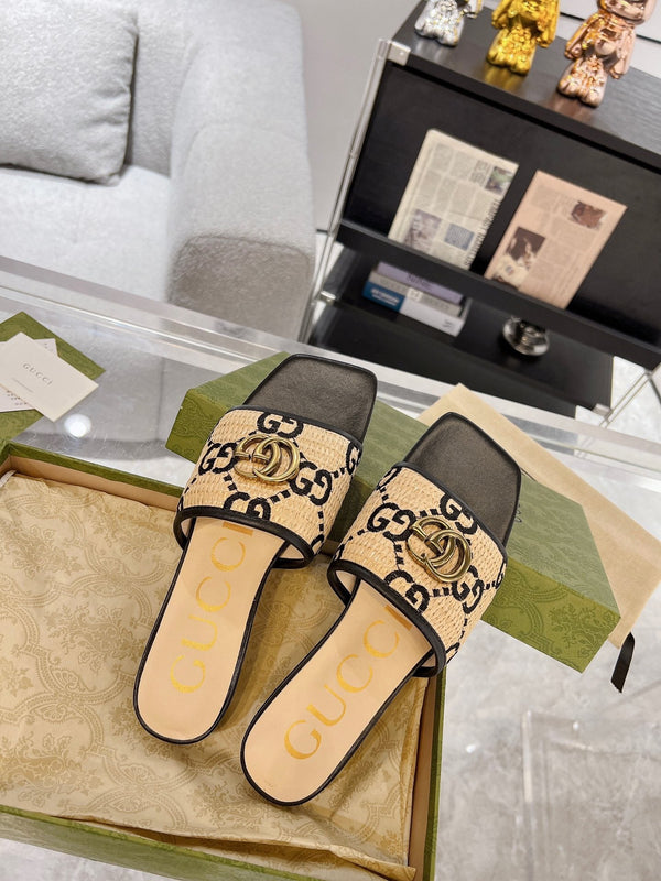 SANDALO SLIDE GG ESCLUSIVO NERO E CREMA SEDGE