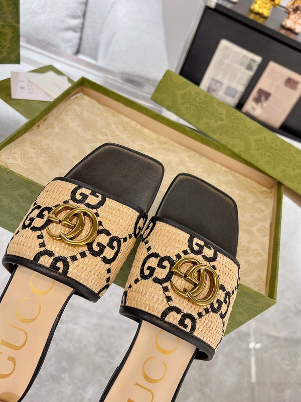 SANDALO SLIDE GG ESCLUSIVO NERO E CREMA SEDGE