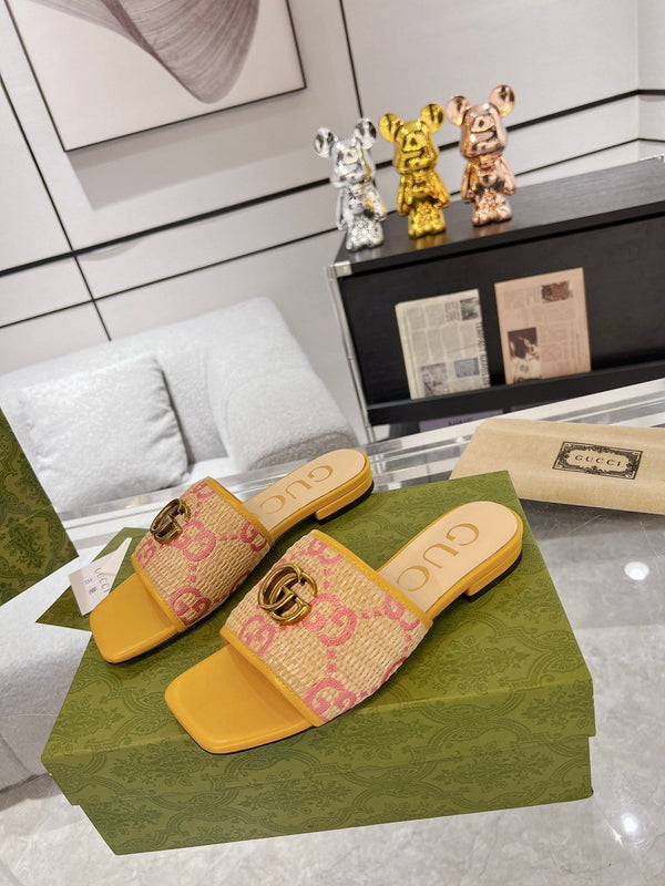 SANDALO SLIDE ESCLUSIVO GG AMBER SEDGE