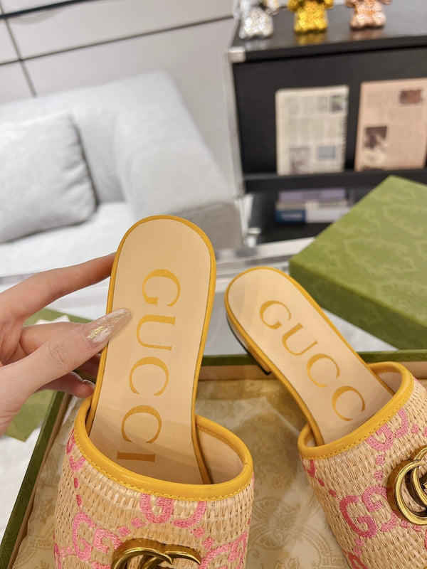 SANDALO SLIDE ESCLUSIVO GG AMBER SEDGE