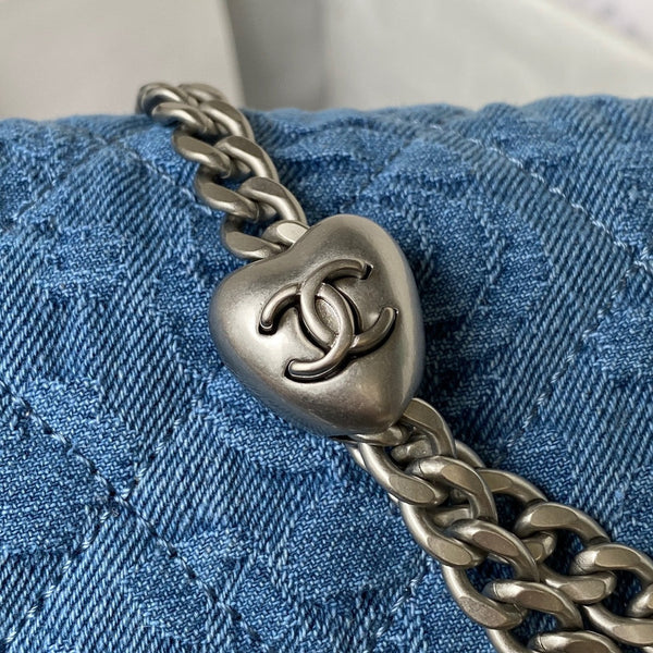 23P Flap Bag 19cm Denim Silver Hardware