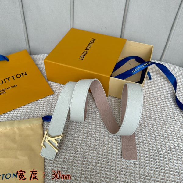 CINTURE LV 30 MM IN VITELLO PASTELLO BIANCO E ROSA FERRAMENTA ORO