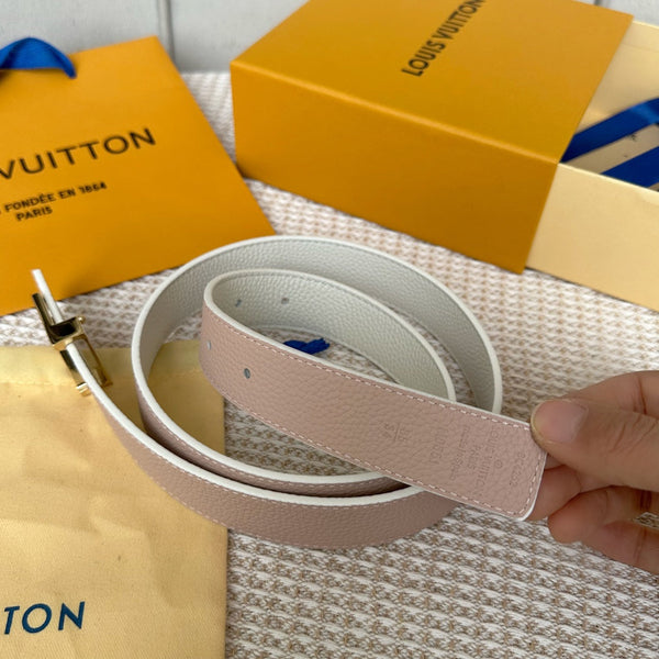 CINTURE LV 30 MM IN VITELLO PASTELLO BIANCO E ROSA FERRAMENTA ORO