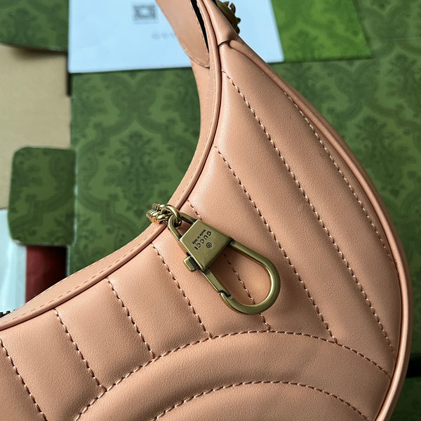 gg marmont half-moon shaped 21cm peach calfskin gold hardware