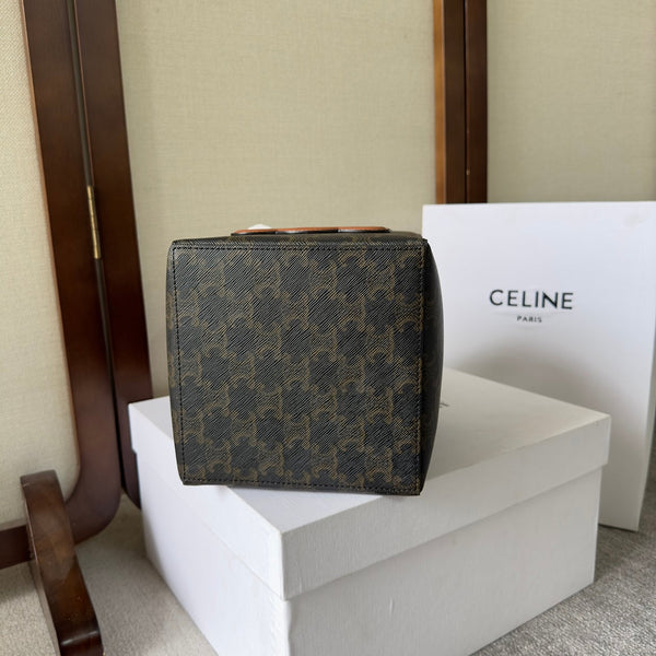 CUBE BAG 15 IN BLACK TRIOMPHE CANVAS AND BROWN CALFSKIN