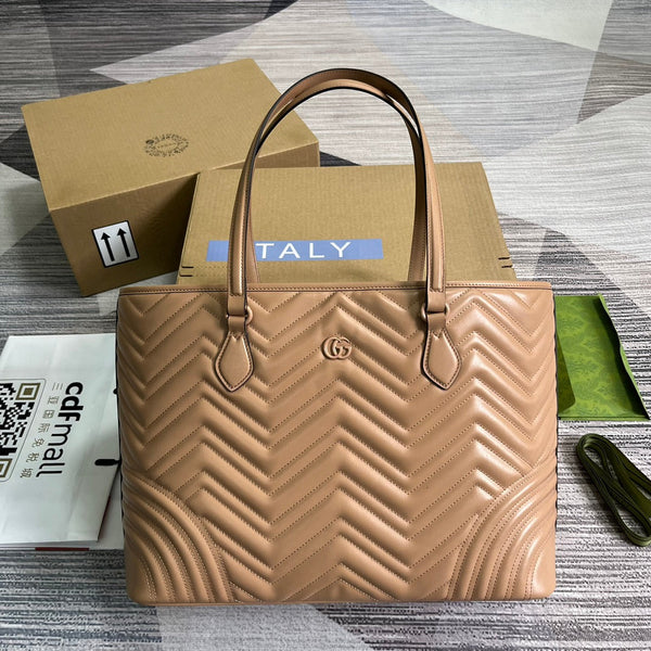 BORSA GG MARMONT GRANDE 38 IN PELLE DI VITELLO BEIGE COLOR CAMMELLO