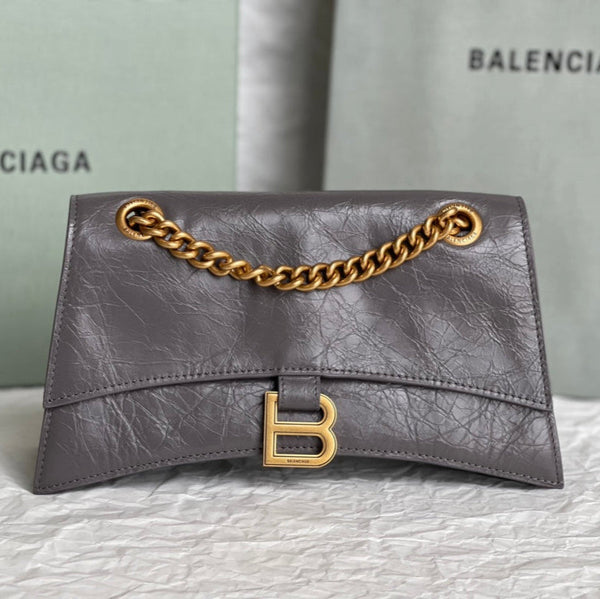 CRUSH SMALL CHAIN BAG 25 IN SUVA GRAY CRUSHED CALFSKIN GOLD HARDWARE