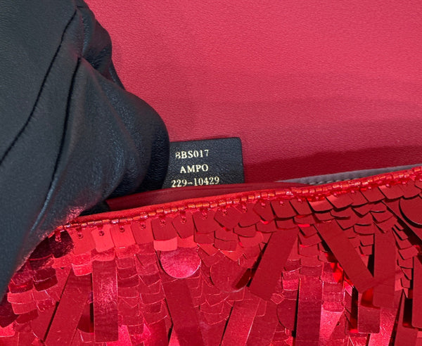 BAGUETTE MINI 19 IN RED SEQUINS GOLD HARDWARE