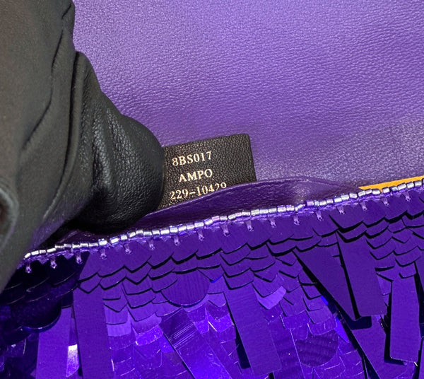 BAGUETTE MINI 19 IN GRAPE JELLY SEQUINS GOLD HARDWARE