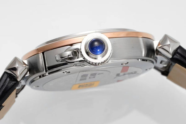 pasha 30mm quartz pink gold white dial black leather